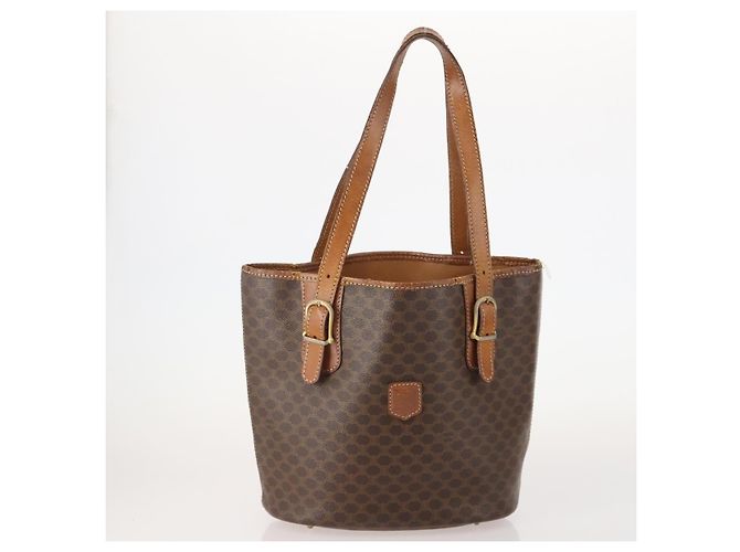 Céline Borsa a Spalla CELINE Macadam Canvas PVC Pelle 2 Set Marrone Auth am11453 - vista 2