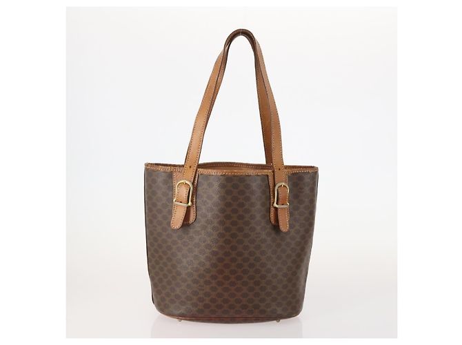 Céline Borsa a Spalla CELINE Macadam Canvas PVC Pelle 2 Set Marrone Auth am11453 - vista 3
