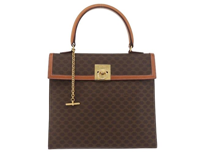 Céline Borsa CELINE Macadam Canvas PVC Pelle Marrone Oro Auth 178653A D'oro - vista 13