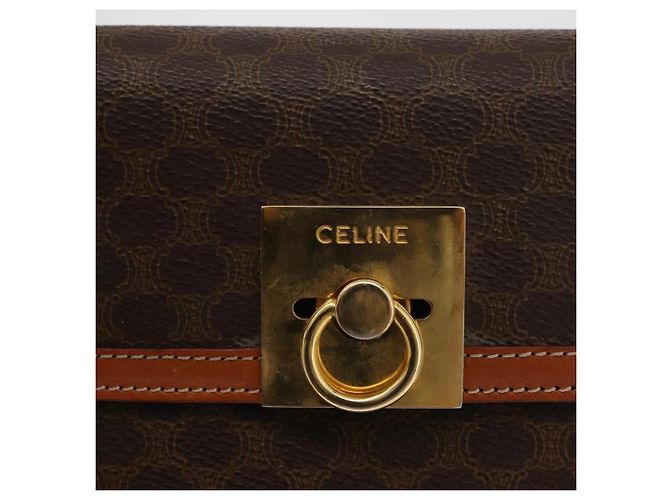 Céline Borsa CELINE Macadam Canvas PVC Pelle Marrone Oro Auth 178653A D'oro - vista 19