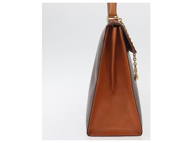 Céline Borsa CELINE Macadam Canvas PVC Pelle Marrone Oro Auth 178653A D'oro - vista 4