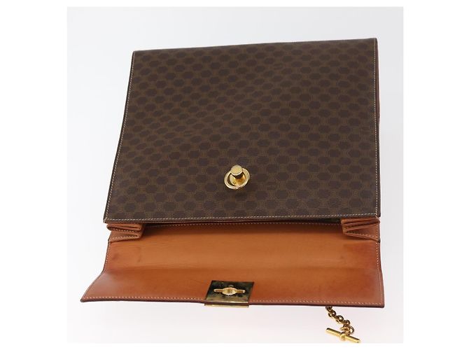 Céline Borsa CELINE Macadam Canvas PVC Pelle Marrone Oro Auth 178653A D'oro - vista 9