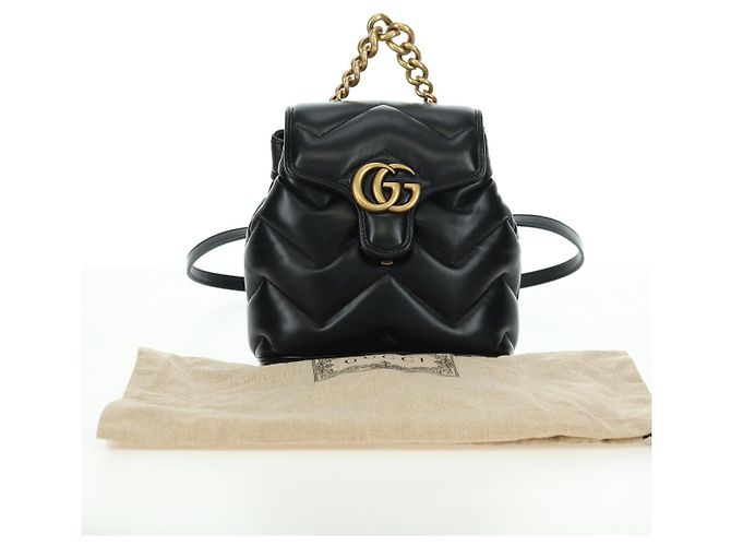 Zaino GUCCI GG Marmont in pelle nera e oro 777253 Auth BA12395SAV Nero D'oro - vista 12