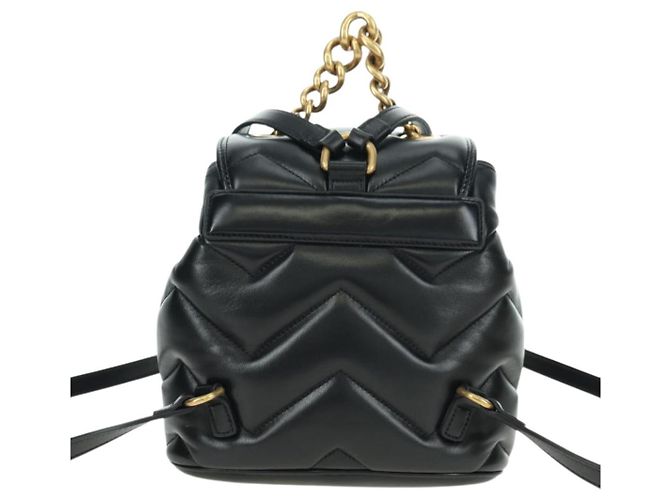 Zaino GUCCI GG Marmont in pelle nera e oro 777253 Auth BA12395SAV Nero D'oro - vista 2