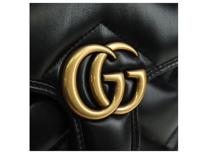 Zaino GUCCI GG Marmont in pelle nera e oro 777253 Auth BA12395SAV Nero D'oro - vista 20