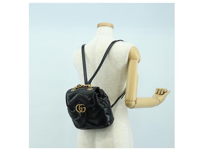Zaino GUCCI GG Marmont in pelle nera e oro 777253 Auth BA12395SAV Nero D'oro - vista 28