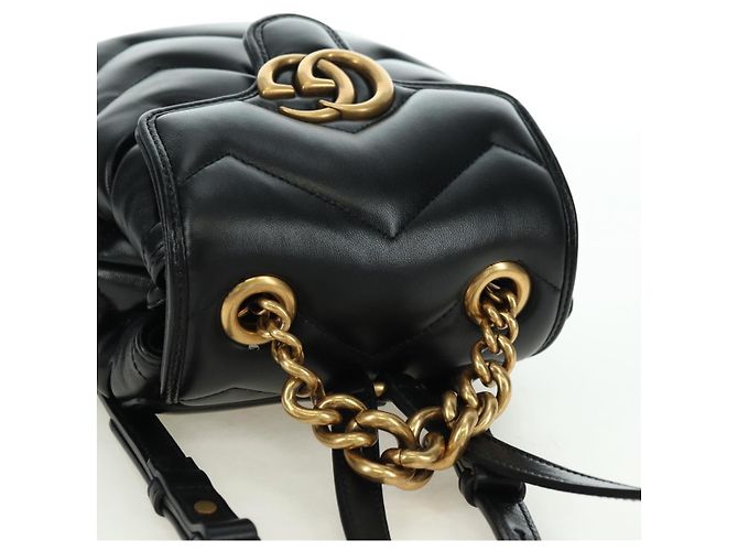 Zaino GUCCI GG Marmont in pelle nera e oro 777253 Auth BA12395SAV Nero D'oro - vista 6