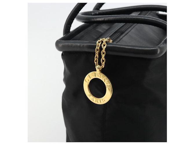 Céline Borsa a mano CELINE Circle Nylon Nero Oro Auth 178011A D'oro - vista 10
