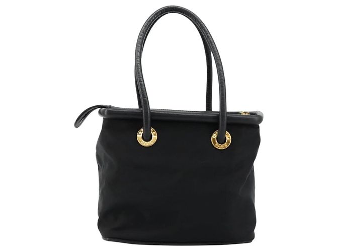 Céline Borsa a mano CELINE Circle Nylon Nero Oro Auth 178011A D'oro - vista 2
