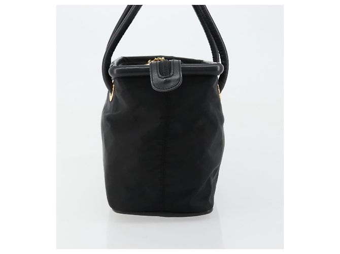 Céline Borsa a mano CELINE Circle Nylon Nero Oro Auth 178011A D'oro - vista 4