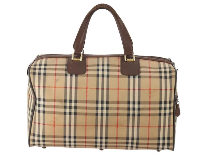 Borsa Boston Burberrys Nova Check in tela beige e oro Auth 175137 D'oro - vista 2