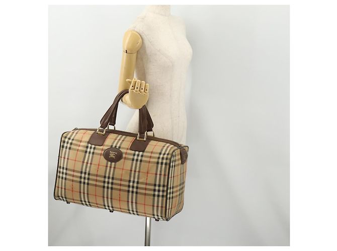 Borsa Boston Burberrys Nova Check in tela beige e oro Auth 175137 D'oro - vista 20