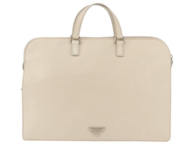 Saffiano Borsa Business PRADA in pelle Safiano Avorio Argento Auth bs34948A Crudo - vista 13