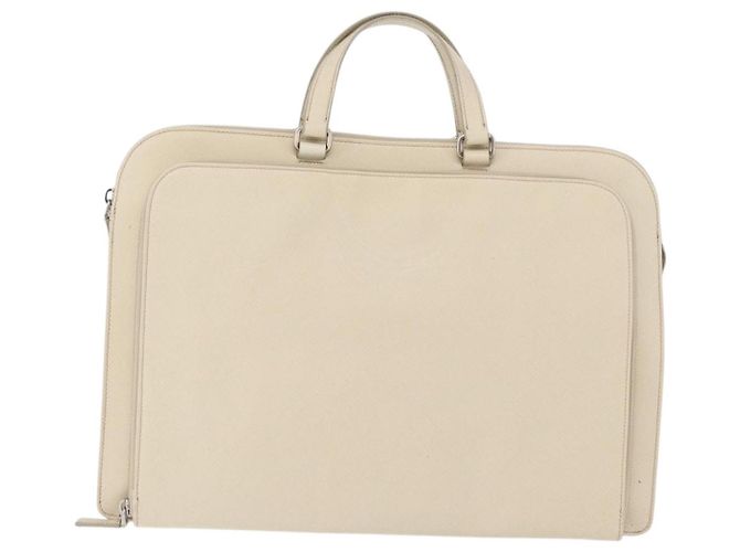 Saffiano Borsa Business PRADA in pelle Safiano Avorio Argento Auth bs34948A Crudo - vista 2