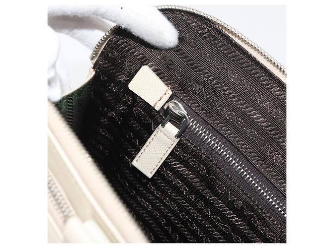 Saffiano Borsa Business PRADA in pelle Safiano Avorio Argento Auth bs34948A Crudo - vista 22