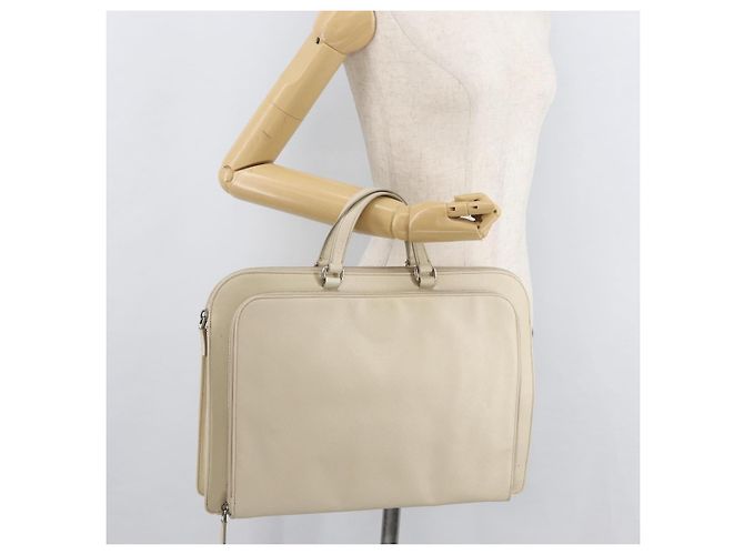 Saffiano Borsa Business PRADA in pelle Safiano Avorio Argento Auth bs34948A Crudo - vista 25
