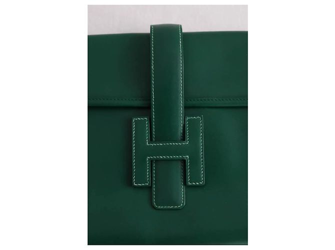 Clutch Hermès Jige in pelle verde - vista 4
