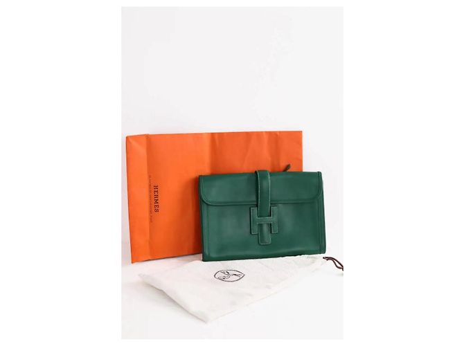 Clutch Hermès Jige in pelle verde - vista 6