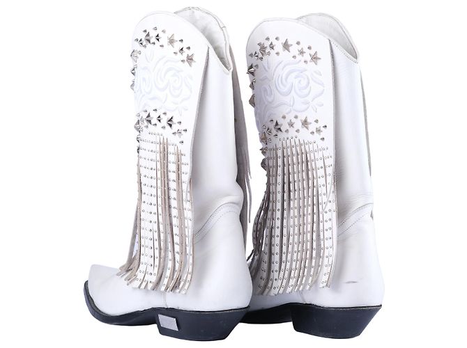 Botas cowboy de cuero blanco con flecos Philipp Plein - vista 3