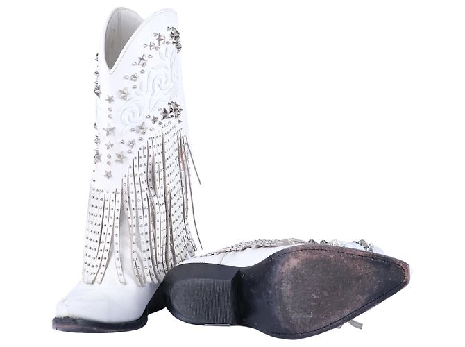 Botas cowboy de cuero blanco con flecos Philipp Plein - vista 8