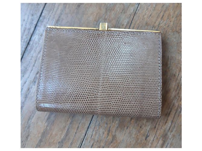 Autre Marque Vintage Beige Lizard Leather Monogram Wallet - view 2