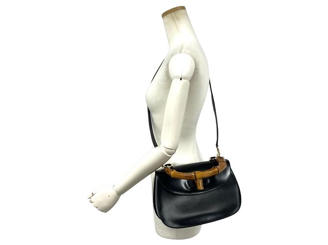 Borsa Gucci Bamboo in pelle nera Nero - vista 8