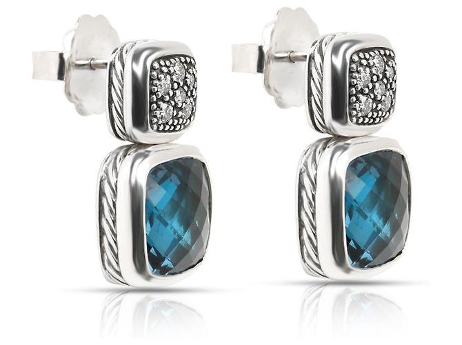David Yurman Chiclet Ohrringe aus Sterlingsilber mit Topas und Diamant - Ansicht 3