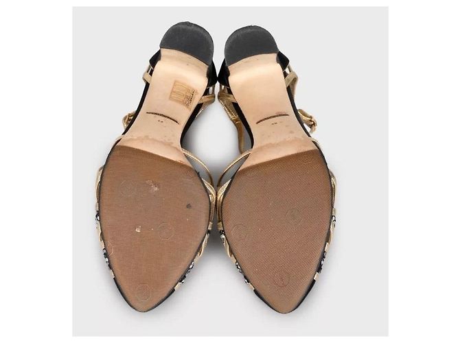 Décolleté Dolce & Gabbana in tessuto nero e cristalli dorati Miscela 39 Usato - vista 4