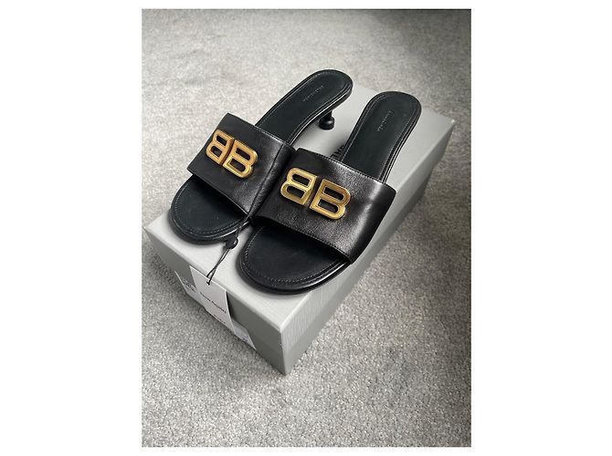 Balenciaga BB Sandali in Pelle Nera Nero - vista 3