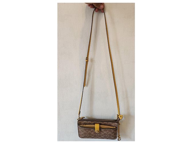 Coach Signature Monogram Crossbody Bag - Brown/Yellow - view 2