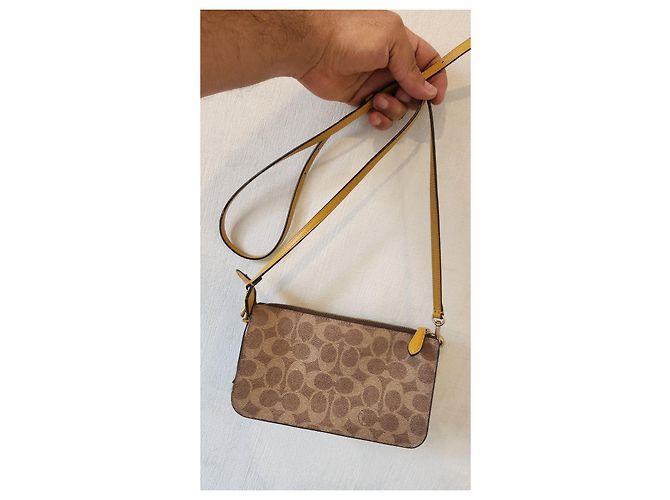 Coach Signature Monogram Crossbody Bag - Brown/Yellow - view 4