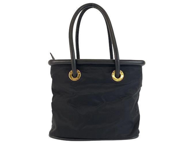 Céline Borsa Celine Vintage Circle Logo in nylon nero e pelle - vista 2