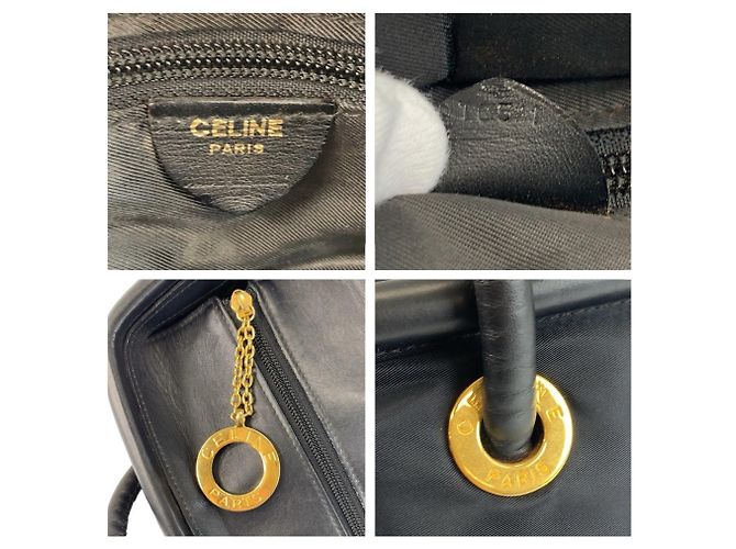 Céline Borsa Celine Vintage Circle Logo in nylon nero e pelle - vista 3