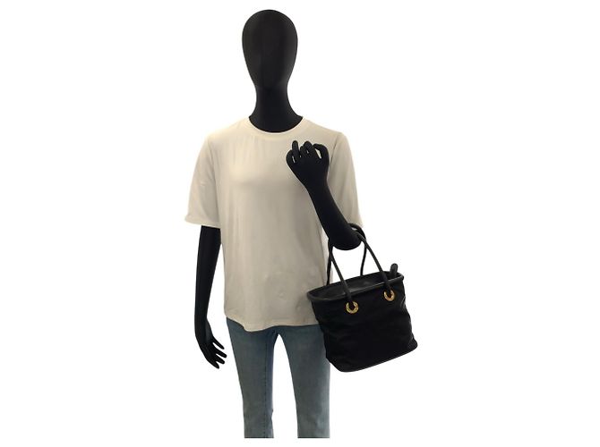 Céline Borsa Celine Vintage Circle Logo in nylon nero e pelle - vista 5