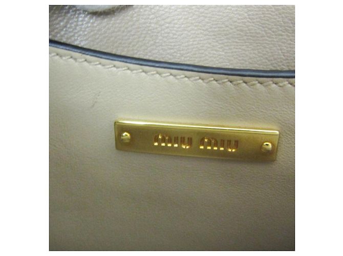 Borsa a mano in pelle da donna Miu Miu beige chiaro - vista 18