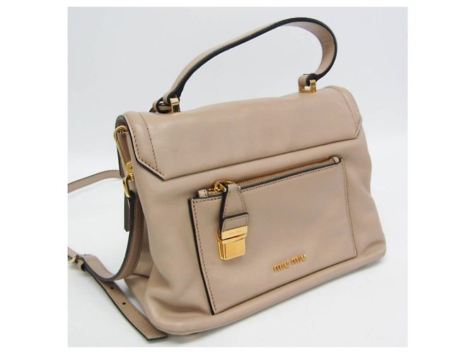 Borsa a mano in pelle da donna Miu Miu beige chiaro - vista 5