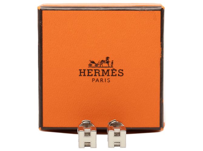 Hermès Cage D H Push Back Ohrringe aus versilbertem Palladium und Emaille - Ansicht 5