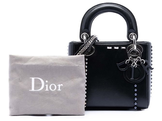 Lady Dior in agnello nero con borchie, cristalli e perle - vista 7