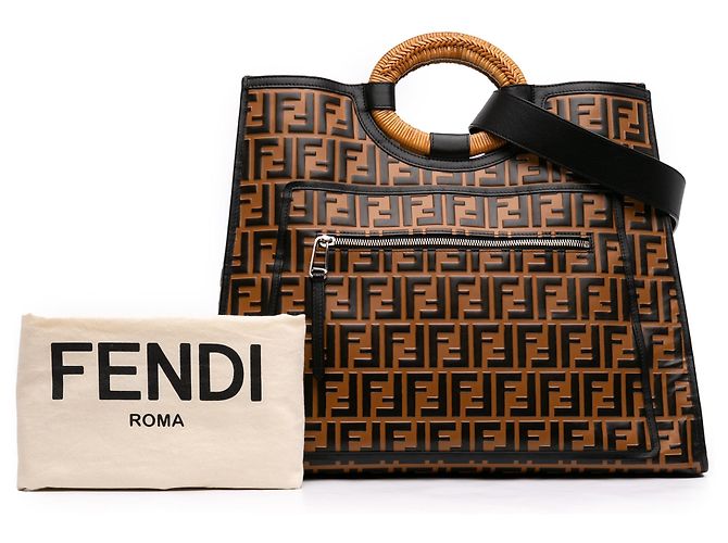 Borsa Fendi Marrone Large Zucca Embossed Leather Runaway Shopper Satchel - vista 7