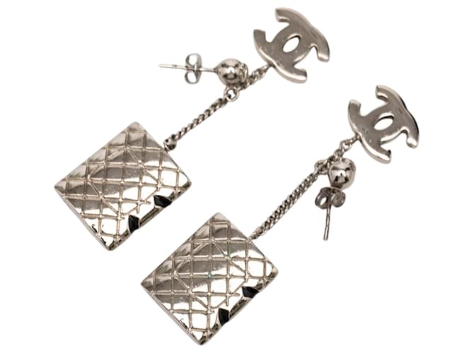 Orecchini Chanel Silver CC Brass Cambon Ligne Drop Pushback Argento - vista 2
