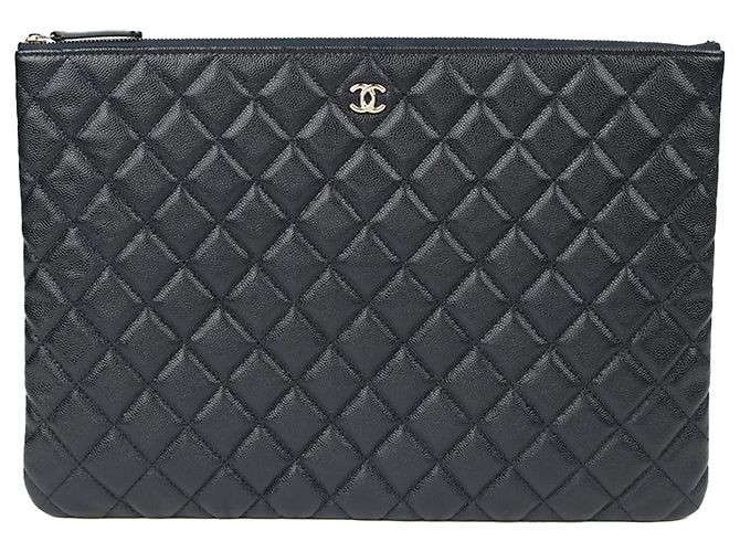 Chanel Clutch Classic Large in Pelle Caviar Blu - vista 2