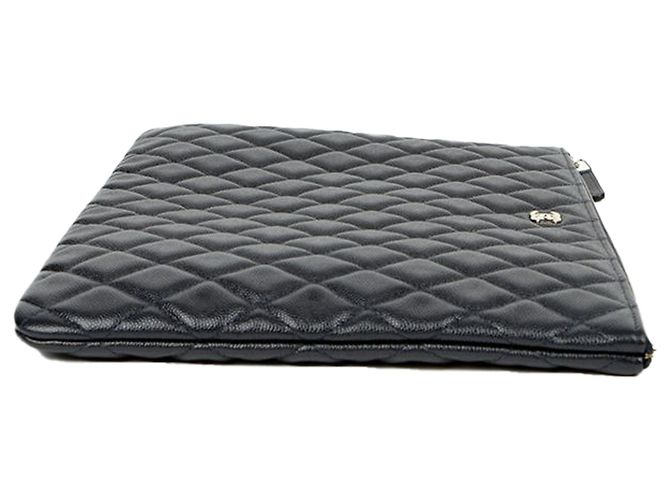 Chanel Clutch Classic Large in Pelle Caviar Blu - vista 5