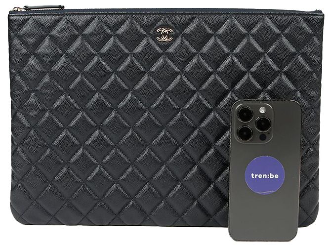 Chanel Clutch Classic Large in Pelle Caviar Blu - vista 9