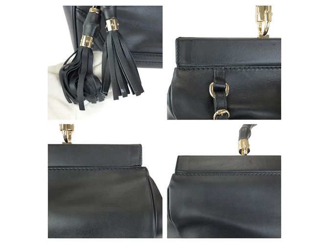 Borsa a mano Gucci Bamboo in pelle nera Nero - vista 5