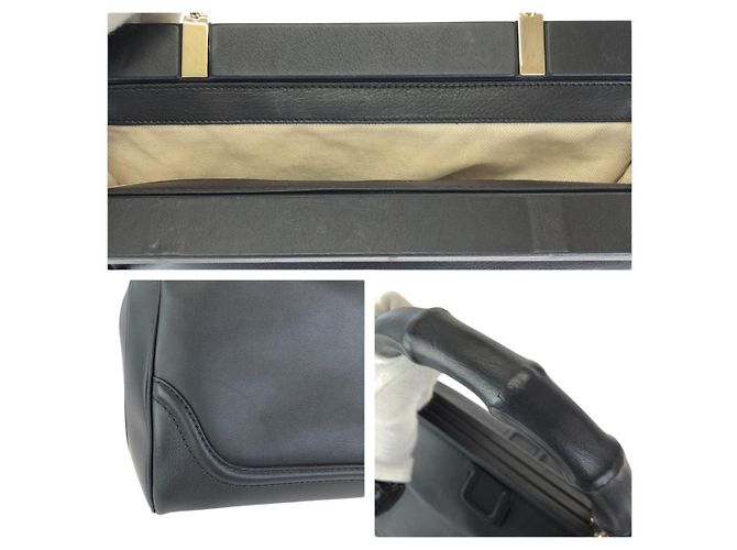 Borsa a mano Gucci Bamboo in pelle nera Nero - vista 6