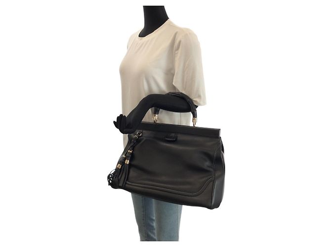 Borsa a mano Gucci Bamboo in pelle nera Nero - vista 7