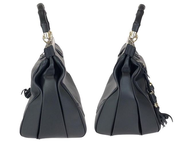 Borsa a mano Gucci Bamboo in pelle nera Nero - vista 8