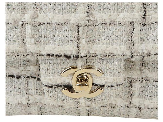 2.55 Chanel Borsa a Spalla Classic Medium in Tweed Bianco - vista 2