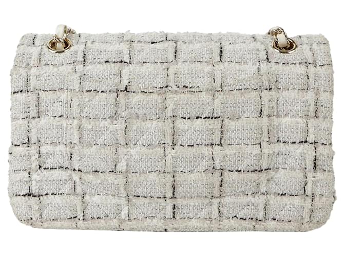 2.55 Chanel Borsa a Spalla Classic Medium in Tweed Bianco - vista 3