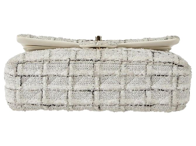 2.55 Chanel Borsa a Spalla Classic Medium in Tweed Bianco - vista 6